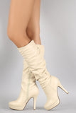 Bamboo Slouchy Platform Heeled Knee High Boots