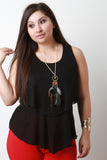 Feather Necklace Ruffled Knit Tiers Top