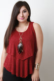 Feather Necklace Ruffled Knit Tiers Top