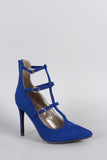 Breckelle Suede Buckled Caged Pointy Toe Stiletto Pump