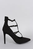 Breckelle Suede Buckled Caged Pointy Toe Stiletto Pump