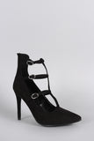 Breckelle Suede Buckled Caged Pointy Toe Stiletto Pump