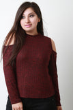 Marled Knit Cowl Neck Long Sleeves Cold Shoulder Top