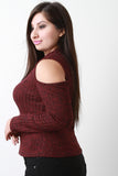 Marled Knit Cowl Neck Long Sleeves Cold Shoulder Top