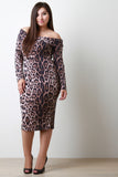 Leopard Print Off Shoulder Midi Dress