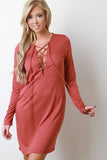 Lace Up Long Sleeve Jersey Dress