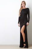 Goddess Off-Center Knotted Long Sleeve Maxi Dress