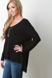 Rib Knit High-Low Long Sleeve Top