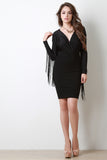 Cascading Arm Fringe Surplice Dress