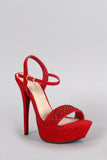 Anne Michelle Rhinestone Suede Ankle Strap Platform Heel