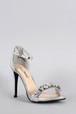 Anne Michelle Metallic Jeweled Open Toe Ankle Strap Stiletto Heel