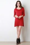 Three Quarter Sleeve Swing Mini Dress