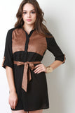 Suede Panel Button Up Dress