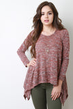 Marled Knit Sharkbite Hem Long Sleeves Top