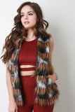 Striped Sleeveless Faux Fur Vest