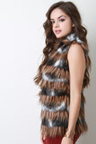 Striped Sleeveless Faux Fur Vest