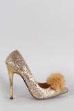 Pom Glitter Encrusted Pointy Toe Stiletto Pump