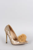 Pom Glitter Encrusted Pointy Toe Stiletto Pump