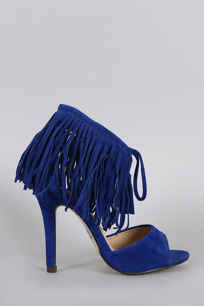 Fringe Cuff and Tassel Open Toe Heel