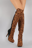 Dollhouse Leopard Lycra Panel Stiletto Over-The-Knee Boots