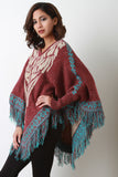 Southwestern Knit Asymmetrical Fringe Poncho