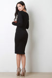 Front Slit Horizontal Ribbed Knit Midi Dress