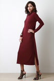 Soft Knit Cowl Neck Maxi Shift Dress