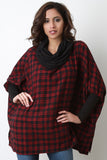 Cowl Neck Plaid Dolman Poncho Top