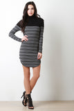 Ribbed Knit Turtle Neck Stripped Dress