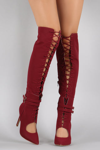 Pointy Toe Double Buckle Wrap Stiletto Boots