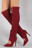 Pointy Toe Double Buckle Wrap Stiletto Boots