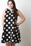 Polka Dot Microbeads Necklace Mock Neck Sleeveless Shift Dress