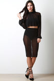 Sheer Mesh Long Sleeve Cape Top