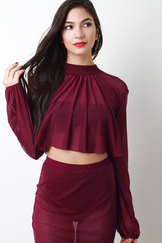 Sheer Mesh Long Sleeve Cape Top