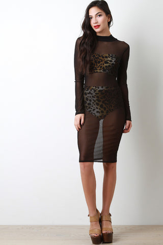 Three Piece Cheetah Mesh Dress