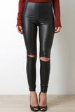 Knees Slit Vegan Leather Tight Leggings