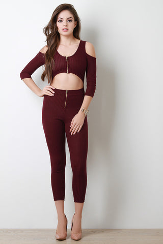 Zip Cut Out Rib Knit Jumpsuit