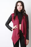 Suede and Vegan Leather Asymmetrical Cardigan