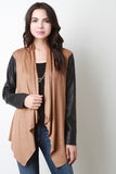 Suede and Vegan Leather Asymmetrical Cardigan