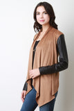 Suede and Vegan Leather Asymmetrical Cardigan