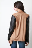 Suede and Vegan Leather Asymmetrical Cardigan