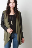 Suede and Vegan Leather Asymmetrical Cardigan