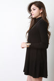 Mock Neck Long Sleeves Swing Mini Dress