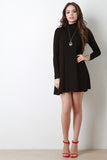 Mock Neck Long Sleeves Swing Mini Dress