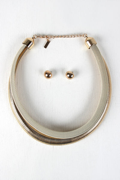 Omega And Mesh Chain Layered Necklace