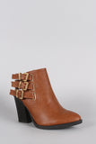 Wild Diva Lounge Buckled Strap Chunky Heeled Ankle Boots