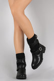 Strappy Buckled Sweater Shaft Mid Calf Boots