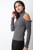 Mettallic Shimmer Open Shoulder Turtleneck Top