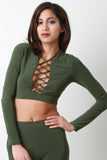 Long Sleeves Lace Up Crop Top