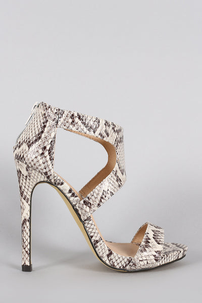 Liliana Python Cutout Open Toe Stiletto Heel